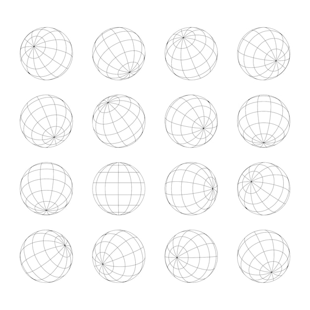 Sphères De La Grille Du Globe, Ensemble D'icônes Vectorielles De La Grille De La Latitude Et De La Longitude De La Terre