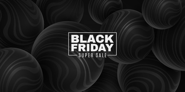 Sphères noires 3d avec motif à rayures ondulées pour la vente du Black Friday. Conception de la géométrie