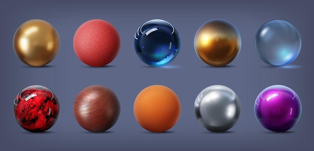 Sphères à texture 3D Or, argent, métal et verre