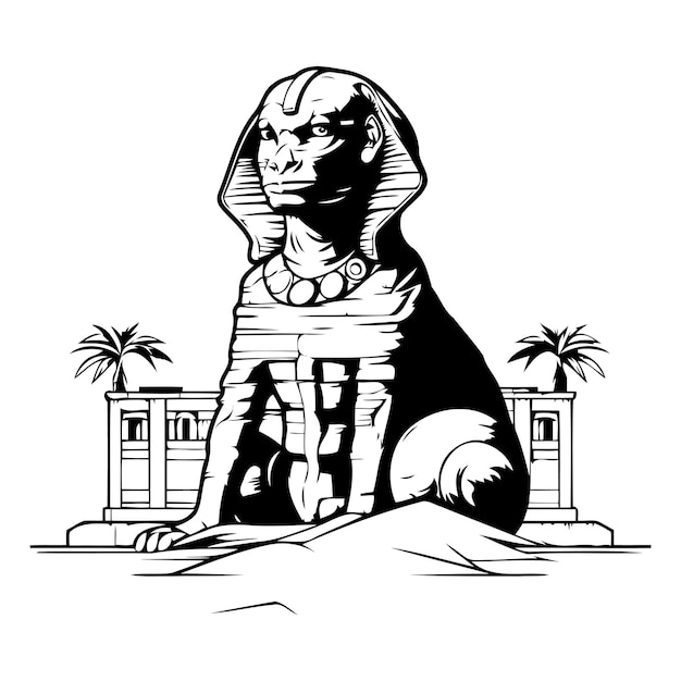 Vecteur sphinx égyptien vector illustration dessinée à la main dans un style rétro