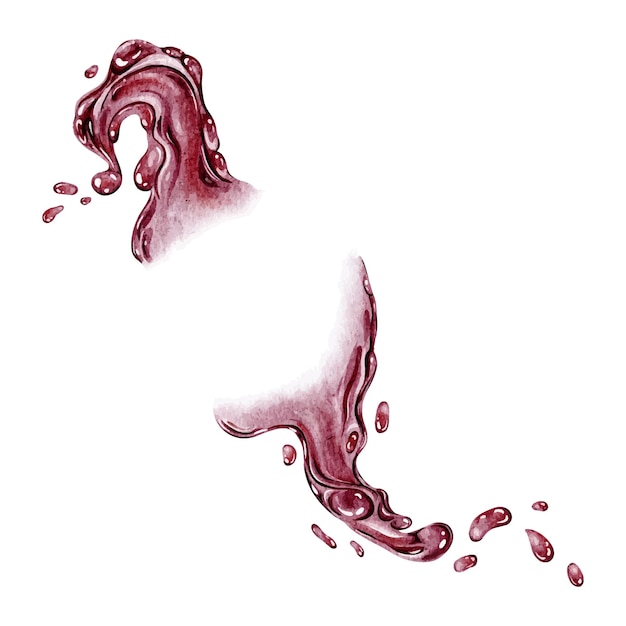 Splash de jus rouge dynamique Illustration d'aquarelle dessinée à la main isolée Fluide d'éclaboussure liquide avec gouttelettes liquide pour la publicité et la conception de boissons
