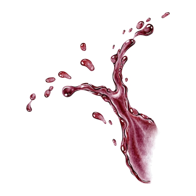 Splash de jus rouge dynamique Illustration d'aquarelle dessinée à la main isolée Fluide d'éclaboussure liquide avec gouttelettes liquide pour la publicité et la conception de boissons