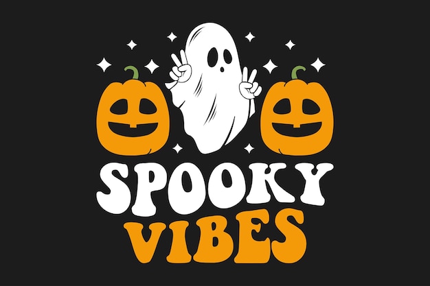 Spooky Vibes Citrouille Halloween Rétro Wavy T-shirt