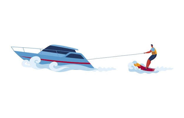 Vecteur sport de jet ski d'eau avec surf homme bateau en mer illustration vectorielle personnes aux vacances d'été