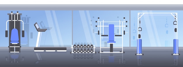 Sport Moderne Gym Intérieur Vide Aucun Peuple Club De Santé Avec équipement D'entraînement Appareils D'entraînement Concept De Mode De Vie Sain Horizontal