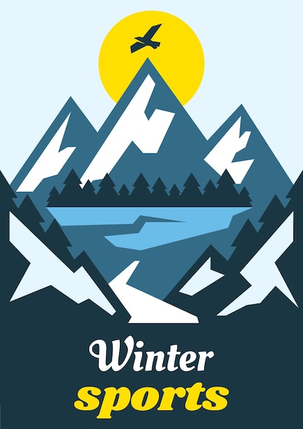 Sports D'hiver Air Frais à L'horizon Hiver Vue Sur La Nature Forêt De Pins Montagne Illustration Vectorielle Style Plat
