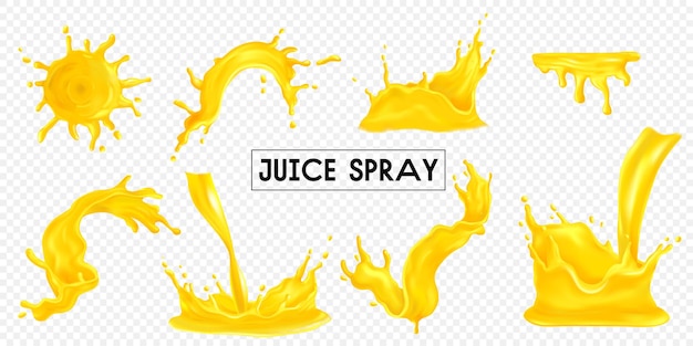 Spray De Jus Et Goutte Ensemble Transparent Réaliste Isolé