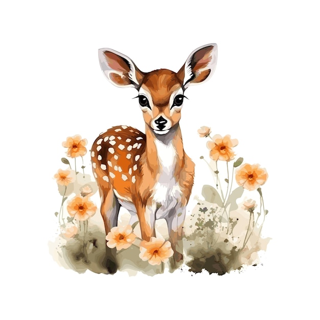 Vecteur springbok mignon avec un design de fleur aquarelle springbok mignon aquarelle