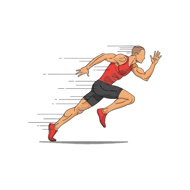 Sprinter masculin dynamique en mouvement présentant l'athlétisme style de conception plat transmettant la vitesse et la détermination dans l'art vectoriel vibrant