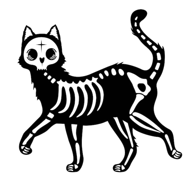 Squelette Chat Noir Silhouette Chat D'halloween Avec Costume D'os Icône De Crâne De Chat Logo Halloween