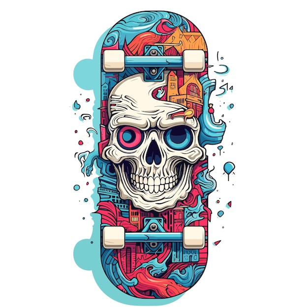 Squelette Pont Skateboard Multicolore Dessin Tshirt Design Illustration Vectorielle