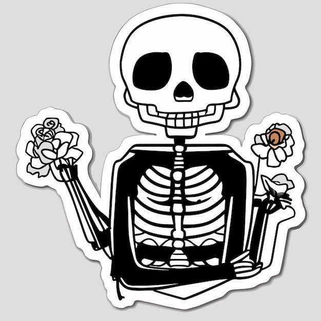 Vecteur squelette de zombie effrayant dessiné à la main plat autocollant de dessin animé élégant concept d'icône illustration isolée