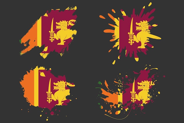 Sri Lanka Drapeau Brosse Splash Vector Set Pays Logo Atout Peinture Grunge Illustration Concept