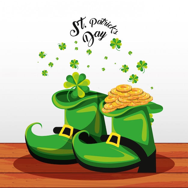 Vecteur st patrick jour avec des bottes et des pièces