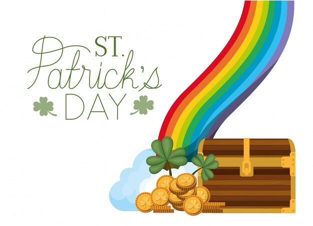 St Patrick`s Jour étiquette Avec Pièces Et Arc-en-ciel