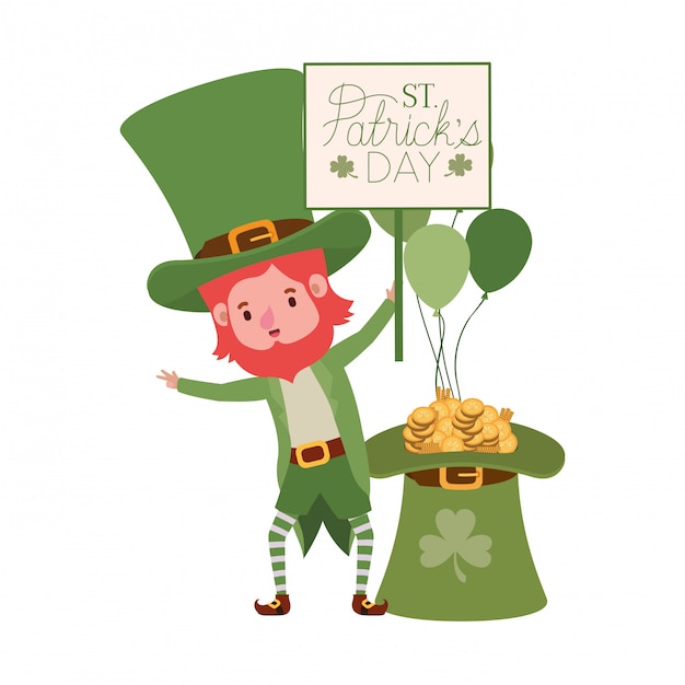 St Patricks Day Label Avec Le Caractère De Lutin