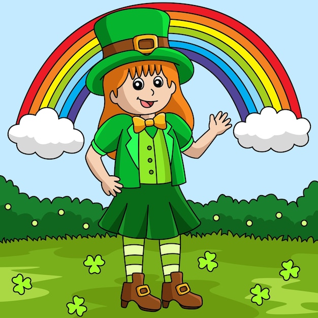 St Patricks Day Lutin Fille Vecteur De Dessin Animé