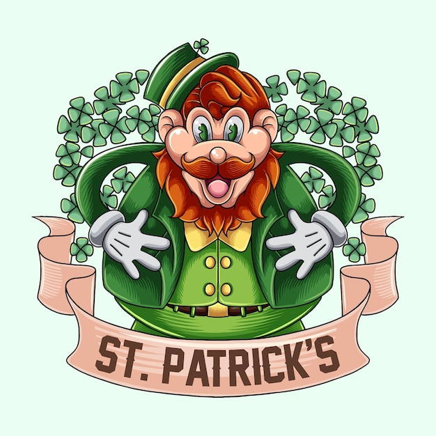 Vecteur st patricks day vintage cartoon sur le thème de l'homme barbu mignon