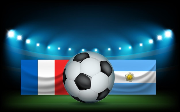 Stade de football avec le ballon et les drapeaux. France vs Argentine