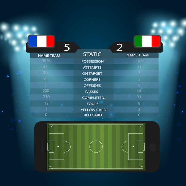 Vecteur stade de football avec terrain de football smartphone