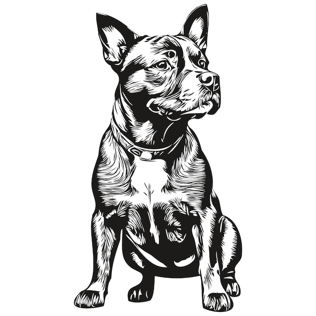 Vecteur staffordshire bull terrier chien crayon dessin à la main contour vectoriel illustration logo visage animal noir et blanc