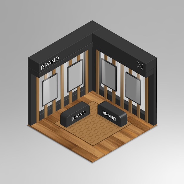 Stand D'exposition Maquette Vecteur Isométrique 3d