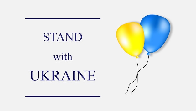 Stand avec Ukraine Ballons jaunes et bleus sur fond blanc