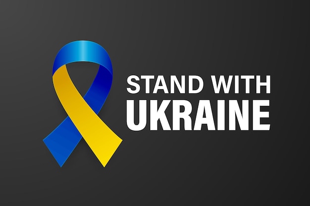 Stand With Ukraine Appel Anti-guerre Avec Le Symbole De La Paix Avec Ruban De Soie Bleu Et Jaune Couleurs Du Drapeau Ukrainien Lutte Protest Support Ukraine Slogan Illustration Vectorielle