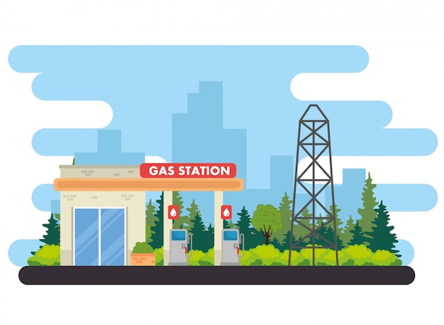 Vecteur station de remplissage de gaz, conception d'illustration vectorielle de station de structure de service