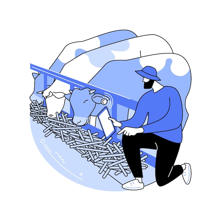 Vecteur statistiques d'alimentation du bétail isolées illustrations vectorielles de dessin animé