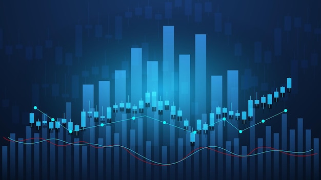 Les statistiques des entreprises financières avec un graphique à barres et un graphique en chandeliers montrent un historique de revenus efficace