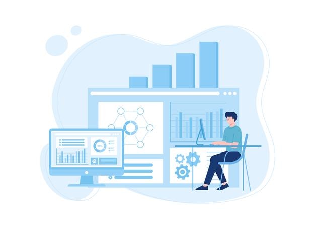 Statistiques SMM recherche sur le marketing numérique analyse des tendances du marché illustration plate du concept de tendance