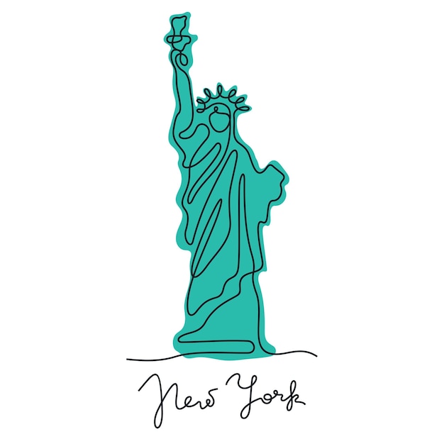 Vecteur statue de la liberté à new york illustration vectorielle colorée en ligne continue