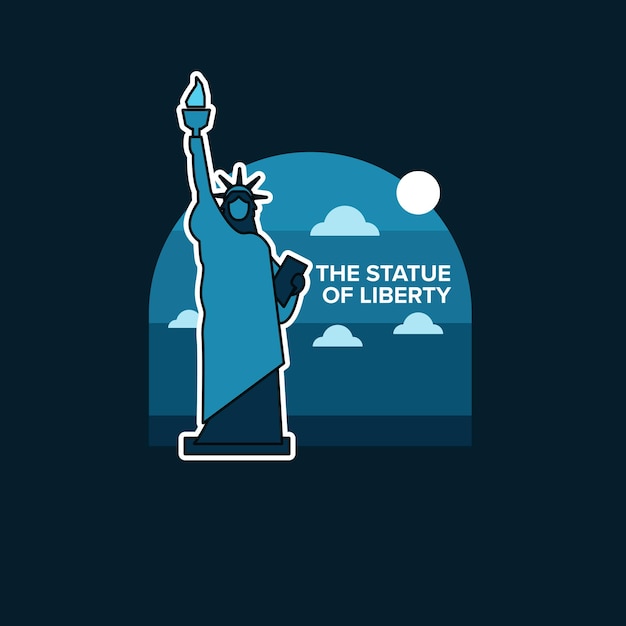 La Statue De La Liberté Plat Iconique Illustration Nuit Bleu Foncé