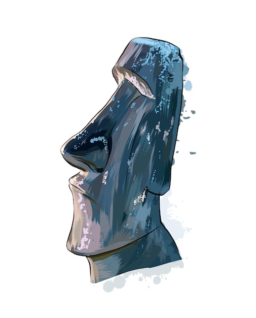 Vecteur statue de moai, statue de l'île de pâques à partir d'une touche d'aquarelle, dessin coloré, réaliste.