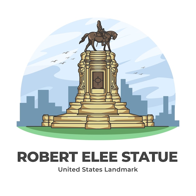Statue De Robert Elee United States Landmark Illustration De Dessin Animé Minimaliste