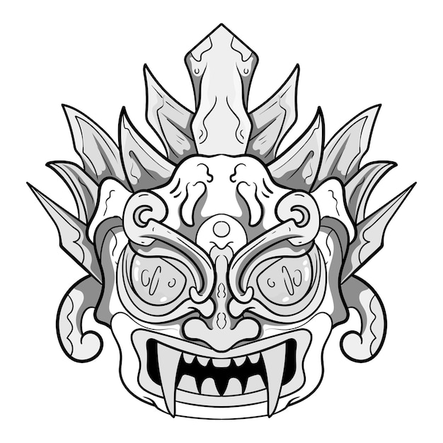 Statue de tête de culture barong traditionnel ou masque tiki signe trofical des tatouages polynésiens