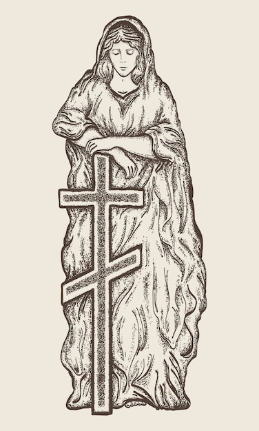 Vecteur statue de la vierge marie avec une croix