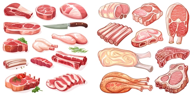 Vecteur steak de bacon et viande hachée de bœuf