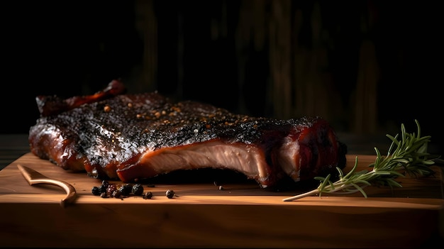 Vecteur steak de bœuf grillé avec côtelettes d'agneau au romarin côtes de porc coupe planche de bois de cuisine