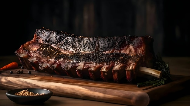 Vecteur steak de bœuf grillé avec côtelettes d'agneau au romarin côtes de porc coupe planche de bois de cuisine