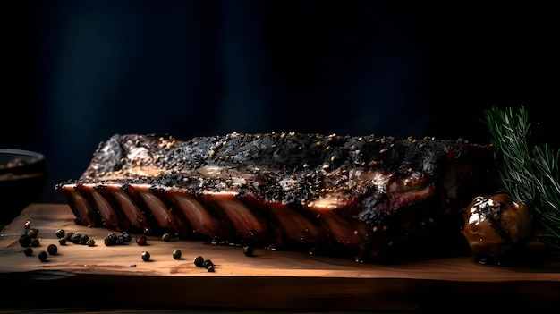 Vecteur steak de bœuf grillé avec côtelettes d'agneau au romarin côtes de porc coupe planche de bois de cuisine