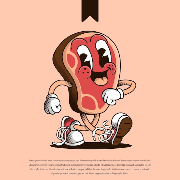 Le steak de dessin animé Happy Running
