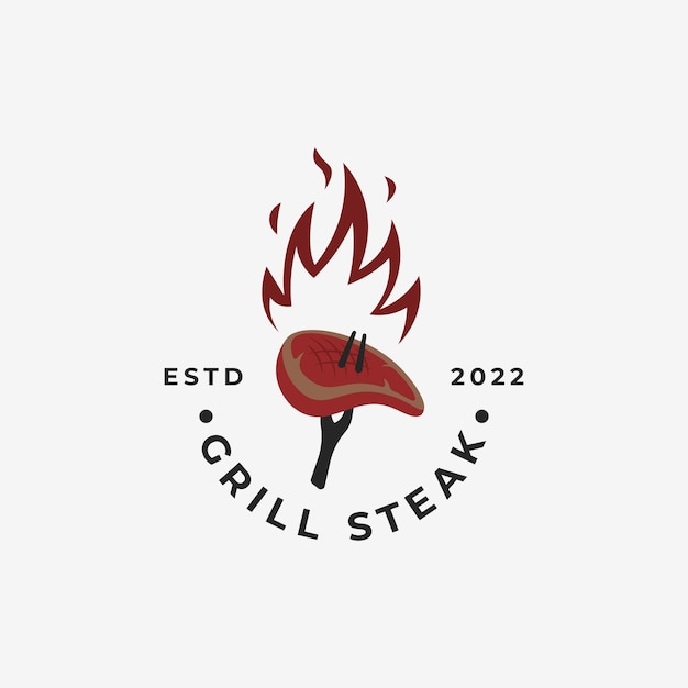 Steak Avec Fourchette Et Feu Grillé Logo Vector Illustration Design Adapté Pour Steak House Boeuf Bistro Restaurant Logo Boeuf élément Logo Modèle