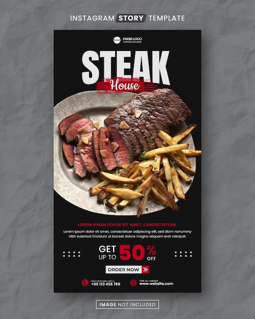 Vecteur steak house food and restaurant media social story post template