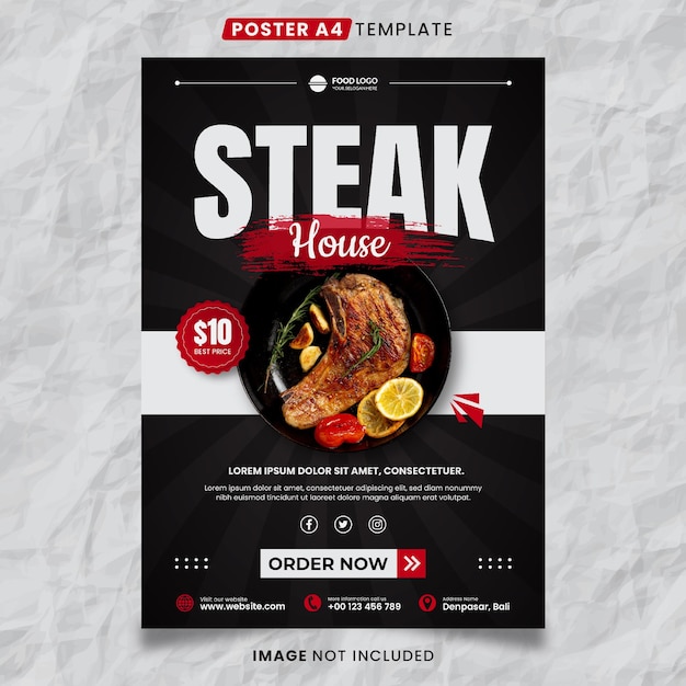 Steak House Food and Restaurant Poster Modèle A4 prêt à imprimer