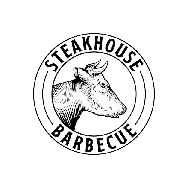 steakhouse barbecue vecteur de logo dessiné à la main