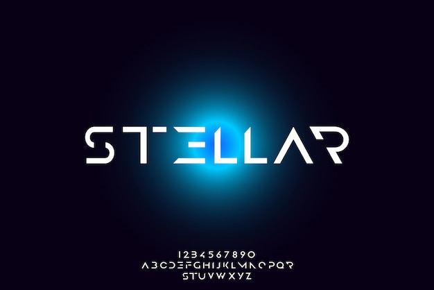 Stellar, une police alphabet futuriste abstraite avec le thème de la technologie. conception de typographie minimaliste moderne