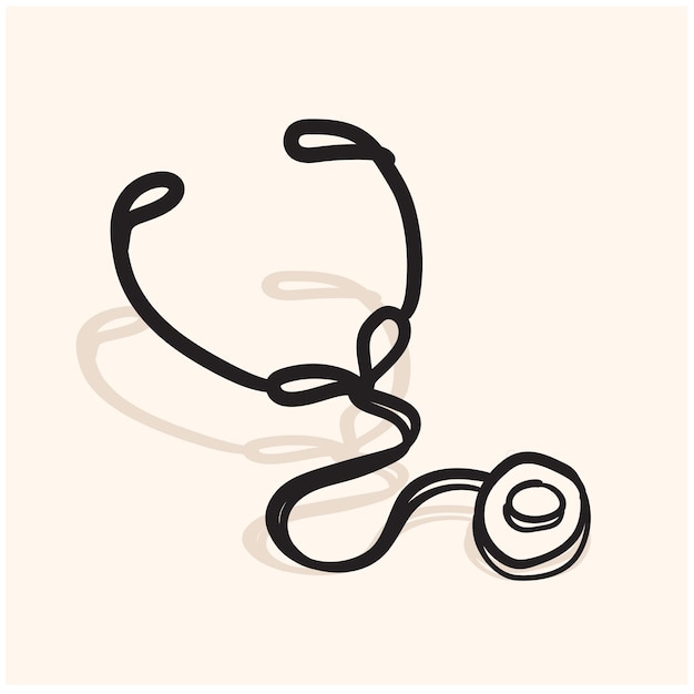 Stéthoscope De Battement Cardio Sur Fond Blanc Doodle De Style D'illustration Et Art De Ligne