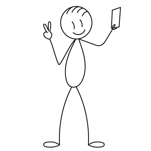 Stick Figure Homme Avec Dessin Doodle Téléphone